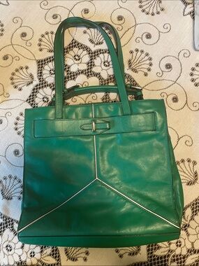 Pour La Victoire Emerald Green Leather Tote with Great Hardware & Handles